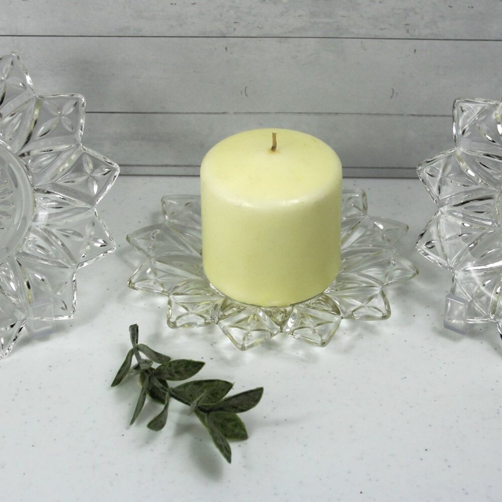 Vintage Set of 3 Federal Glass Clear Pressed Petal Pattern Dish Trinket Ring
